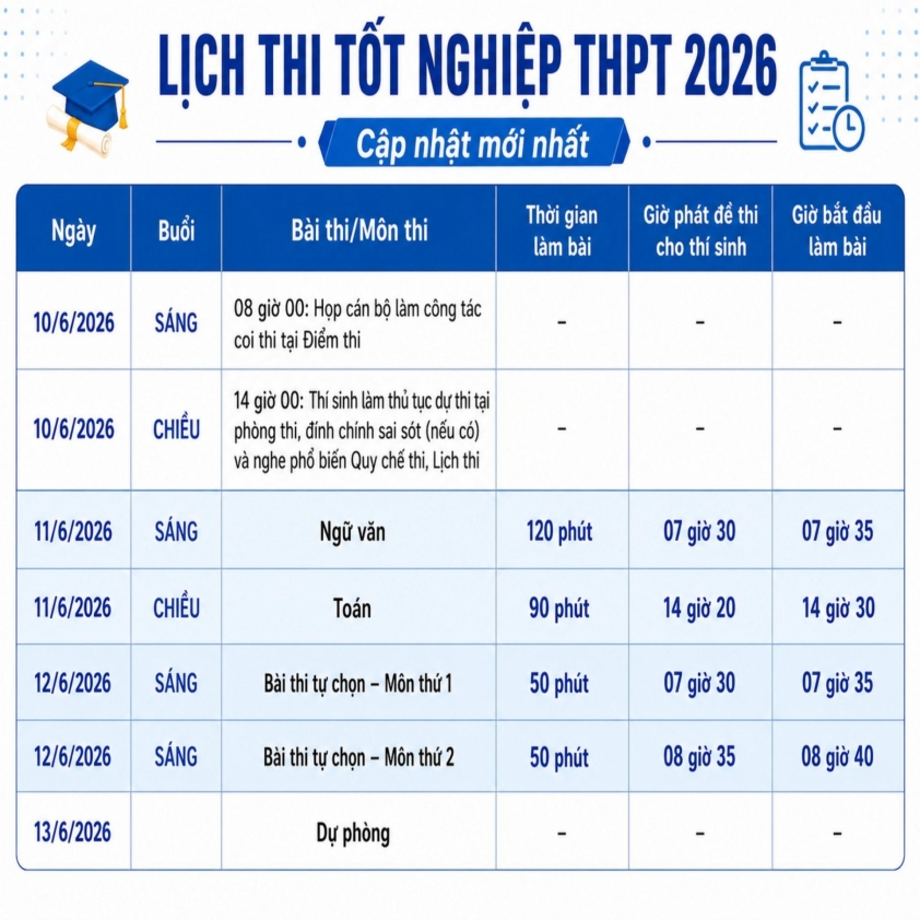 Thi môn Ngữ văn THPT 2026 lúc mấy giờ? Lưu ý quan trọng trước khi vào phòng thi 847757